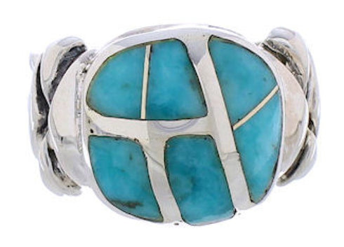 Silver Southwestern Turquoise Inlay Ring Size 7-1/4 TX39986